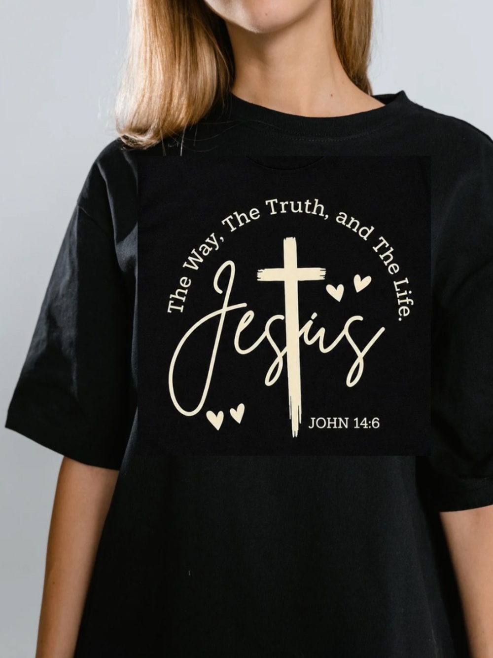 Faith-Based Jesus Graphic Tee - Black with gold champagne design
